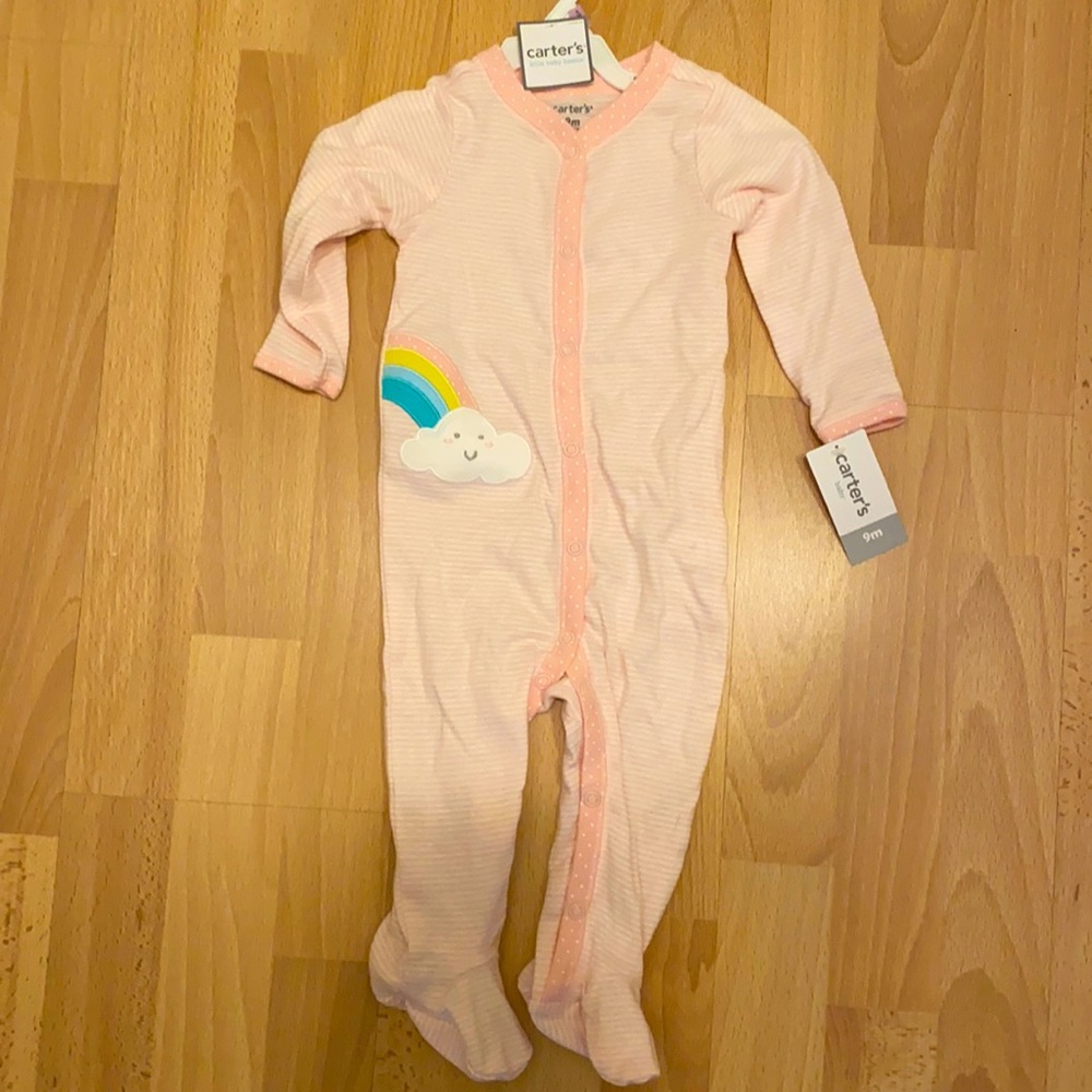9 month button up footie pajamas.